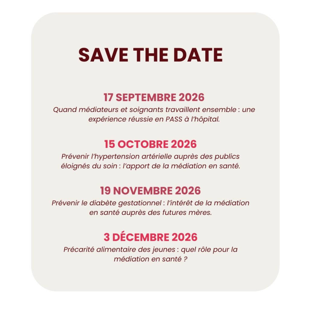 Visuel des dates des webinaires Ikambere sur la médiation en santé